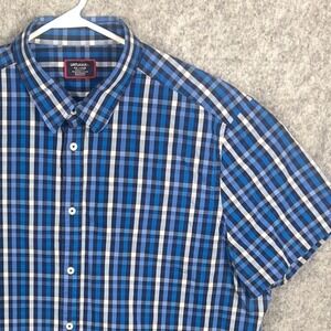 UNTUCKit Men's XXL Blue Plaid Organic Cotton Stretch Short Sleeve Button Down